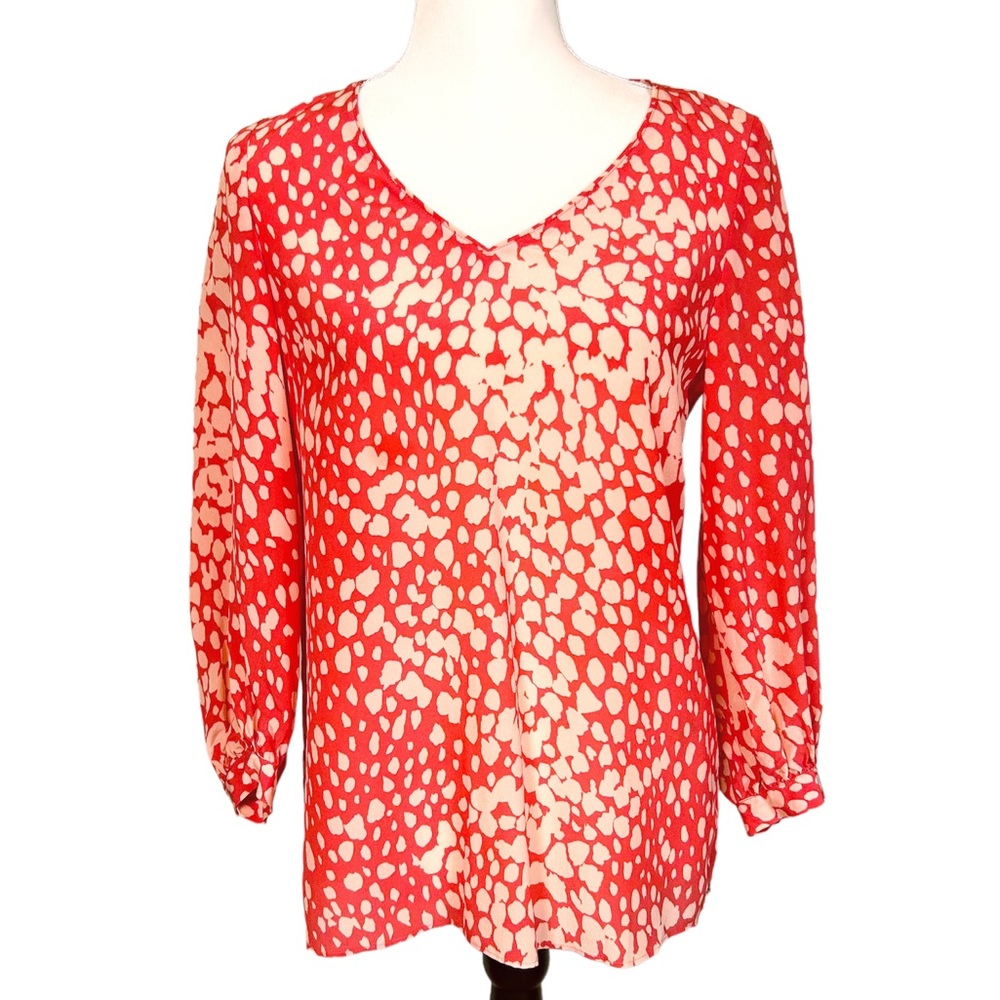 Lafayette 148 silk pink abstract blouse Arnette v neck NWT